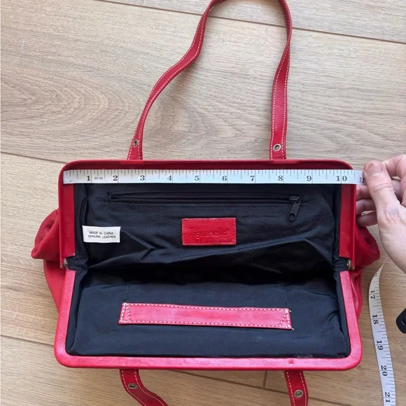 Tignanello Red 100% Genuine Leather Shoulder Bag | Classic Structured Purse - Picture 9 of 9
